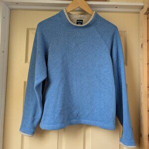 Kuhl Alfpaca Fleece Womens Med Pullover Long Sleeve Sweater Mock Neck Blue Cream